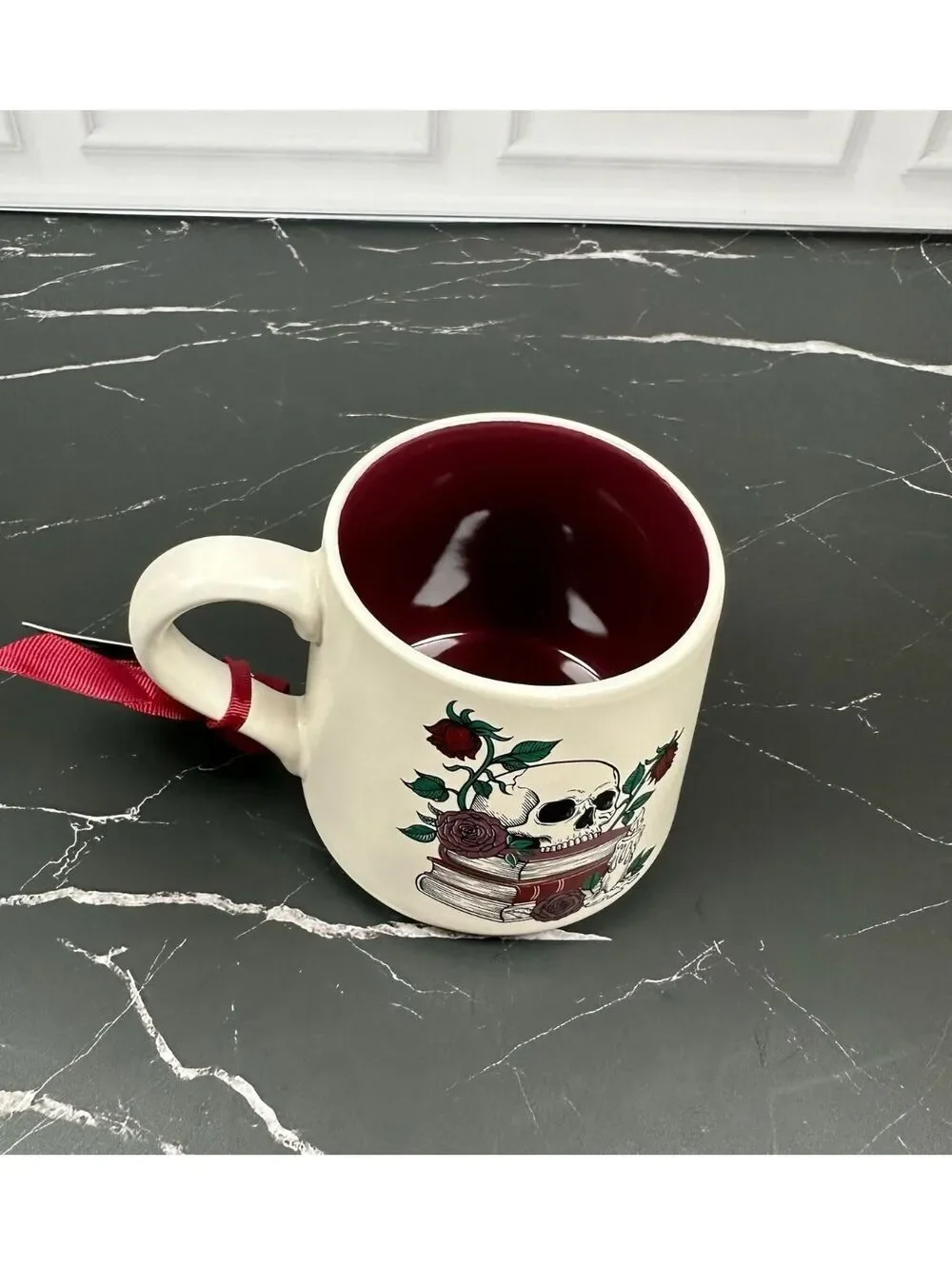 Sunday Morning Ceramics Mug with Skull, Books, and Roses Design Coffee Cup